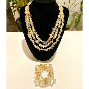 LUC 925 CM Tumbled Citrine Yellow Amethyst & Quartz Multi-Strand Necklace & Brac